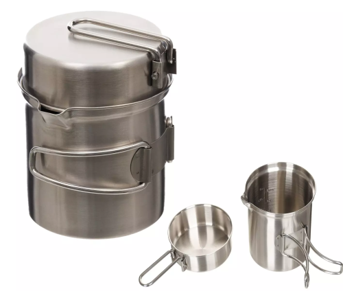 Kochgeschirr Edelstahl Topf Pfanne Stapelbar Camping Outdoor Kochset MFH